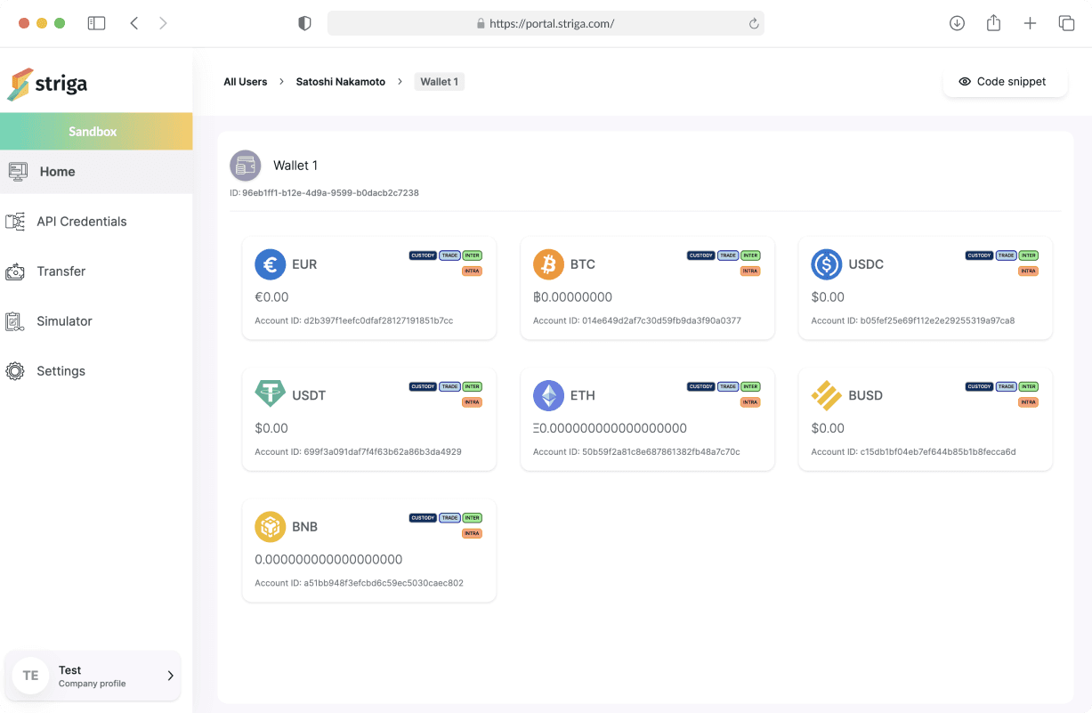 Striga Wallet Interface